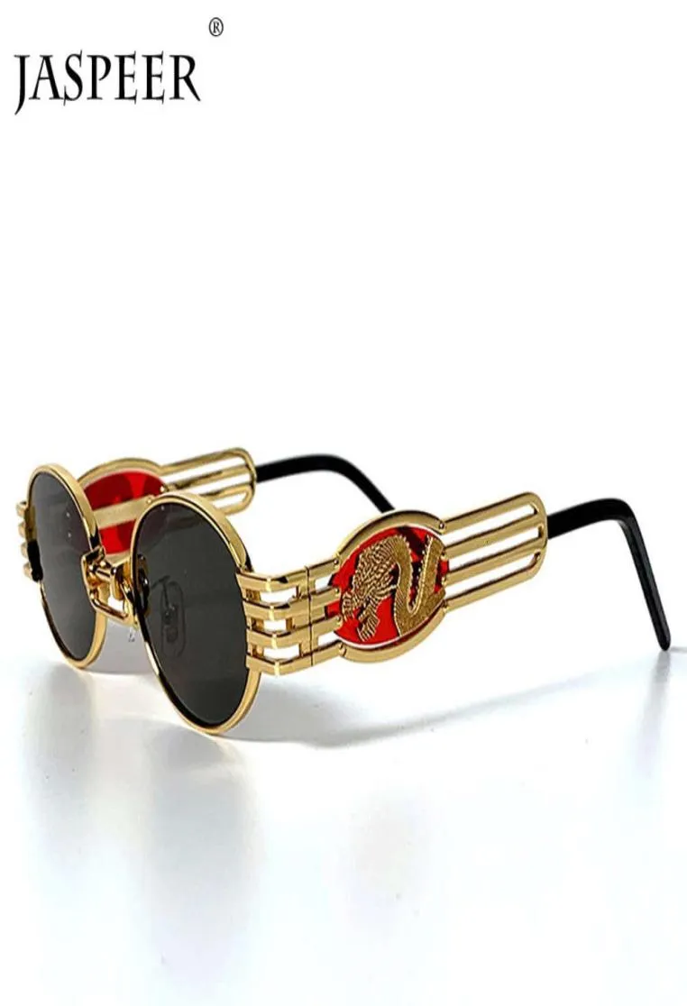 JASPEER lunettes de soleil hommes femmes Dragon lunettes rondes monture en métal Steampunk noir or lunettes de soleil Vintage marque 2019 homme lunettes de soleil5747458