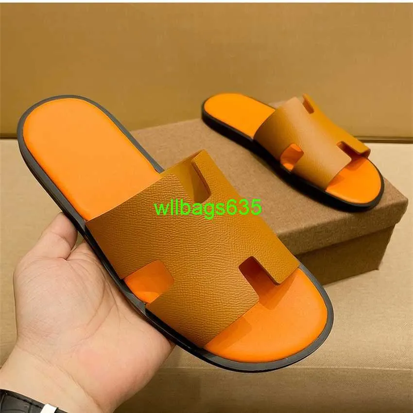 Mens Lzmir Sandals Leather Slippers Summer SoftSole Love Ma Orange Classic High End Slippers for Mens Outwear Outdoor High End Feel Slippers S have logo HB26