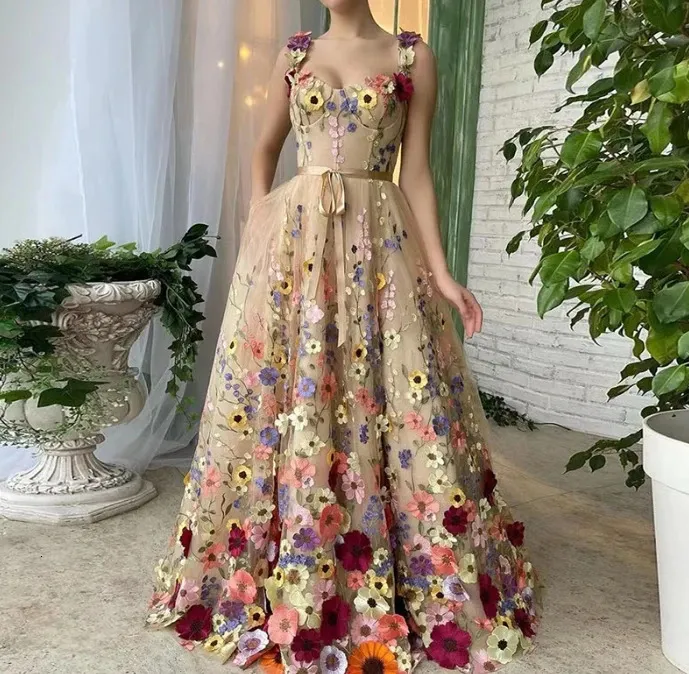 2023 Summer Fashion 3D Flower Embroidered Wrap Hip Sexy Party Long floral maxi dress for Women - Elegant and Elish (240323)