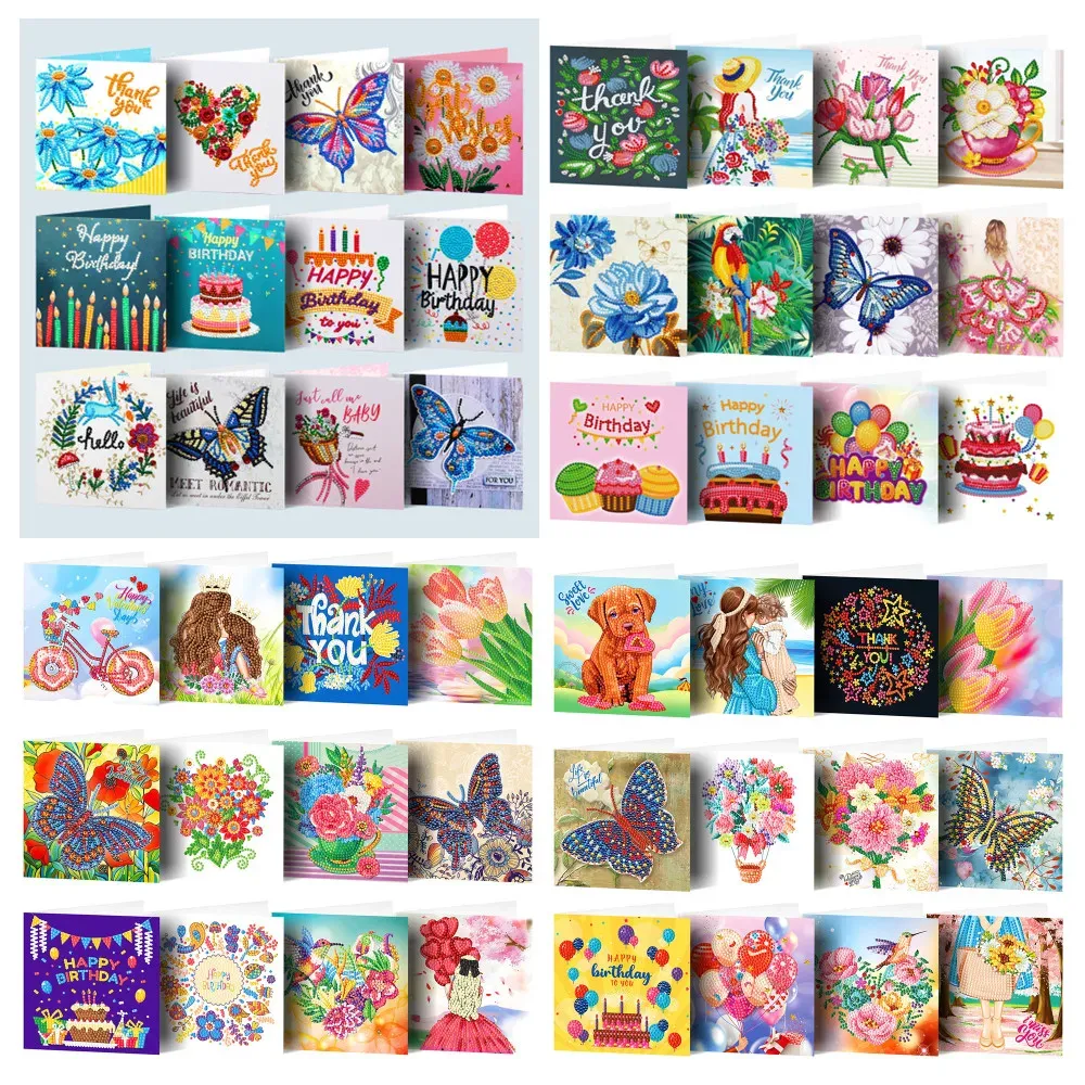 Stitch New DIY 12 Pcs Greeting Cards Diamond Painting Butterfly Flowers Blessing Cards for Women Birthday Cards Thank You Cards