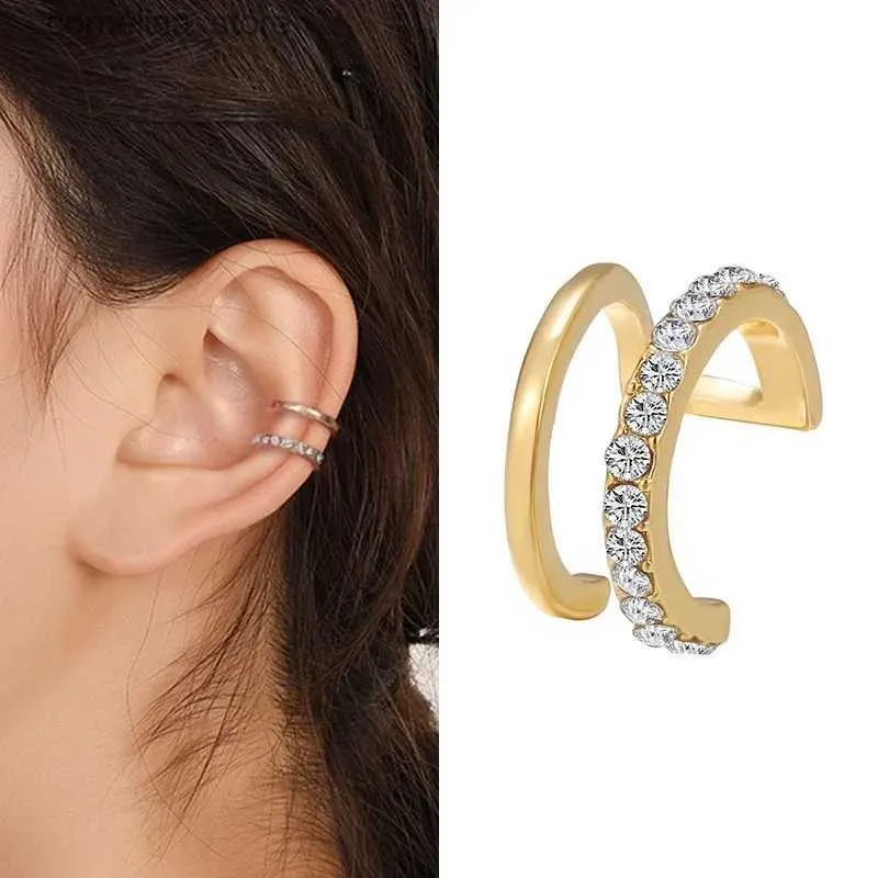 Ear Cuff Ear Cuff New crystal metal earmuffs womens earmuffs unperforated C-shaped geometric small earmuffs jewelry clips Y240326