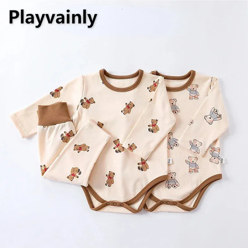 Automne hiver bébé garçon fille pyjamas dessin animé Oneck à manches longues body taille élastique pantalon né maison porter chemise de nuit E23278 240325