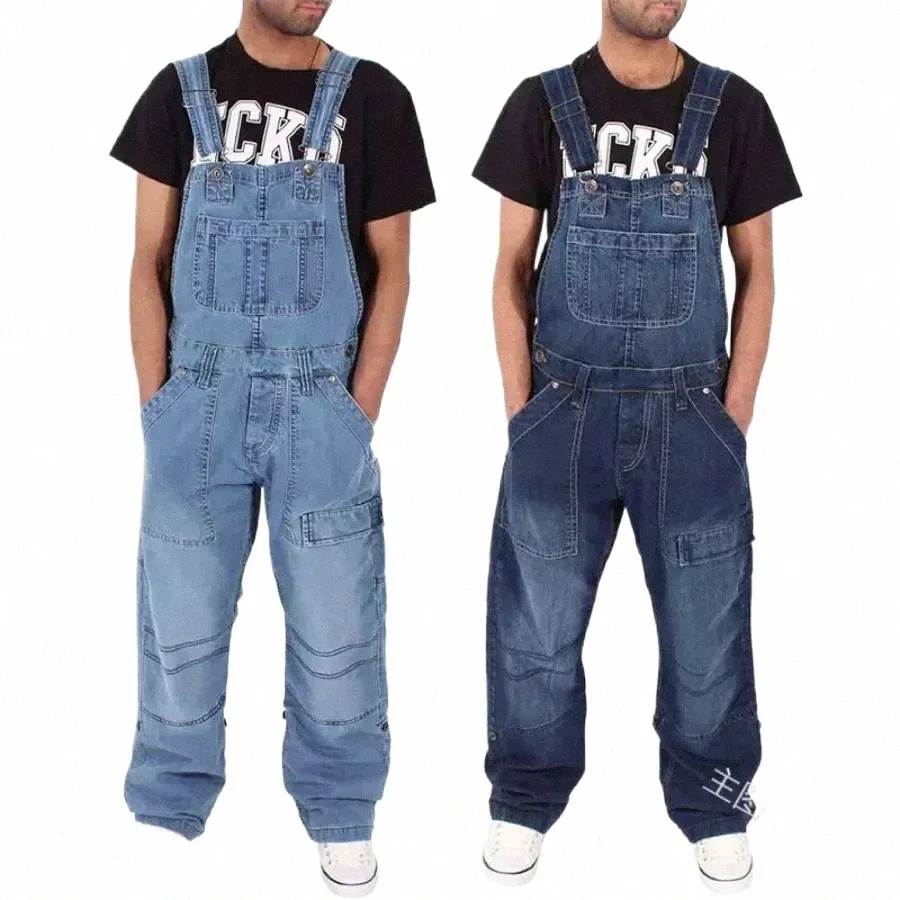 Plus Größe 4XL 5XL Männer FI Denim Overalls Casual Mann Jeans Overalls Hosenträger Overall Lose Arbeit Hosen Männliche Hosen 2024 I9Rf #