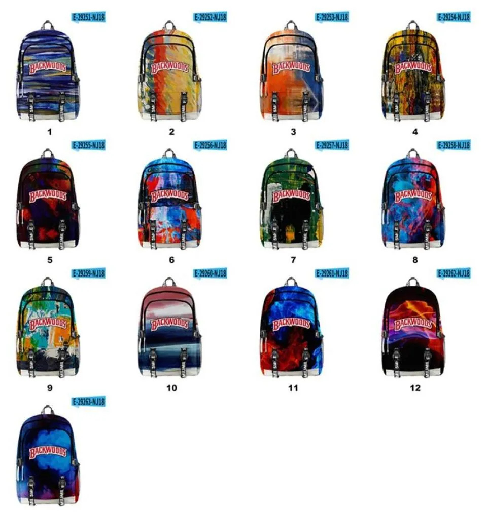 13 estilos Backwoods Charuto Pintura a tinta 3D Mochila para homens Meninos Laptop 2 alças Bolsa de viagem Bolsas de ombro escolares Fashiona319573000