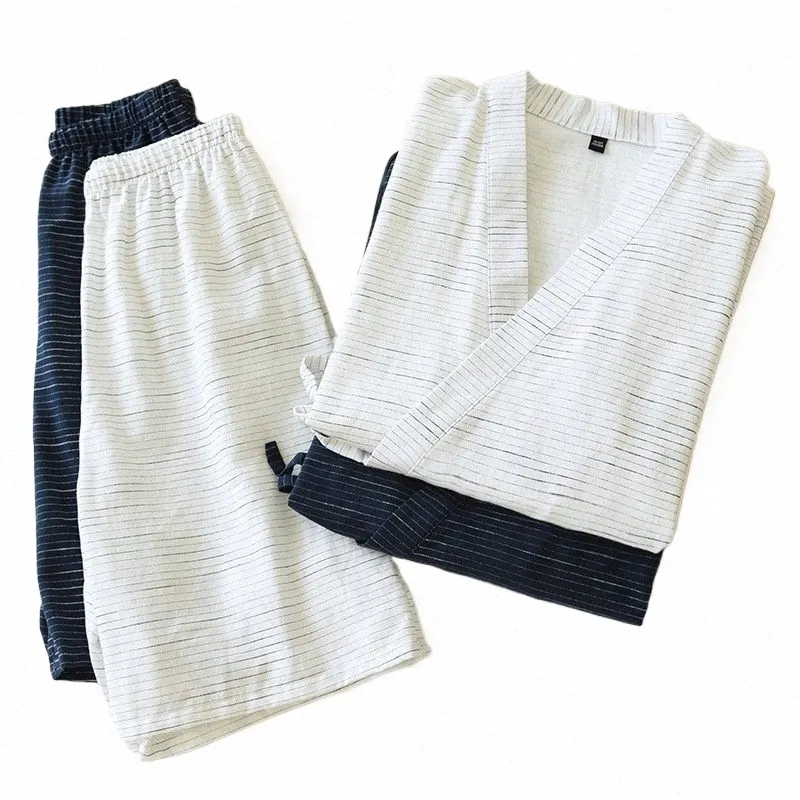 Neue Kimo Herren Bademäntel Kurzarm Shorts Anzug Herren Pyjamas Zweiteilige Sommer Cott Yukata Plus Größe Bademantel Nachtwäsche N3eS #