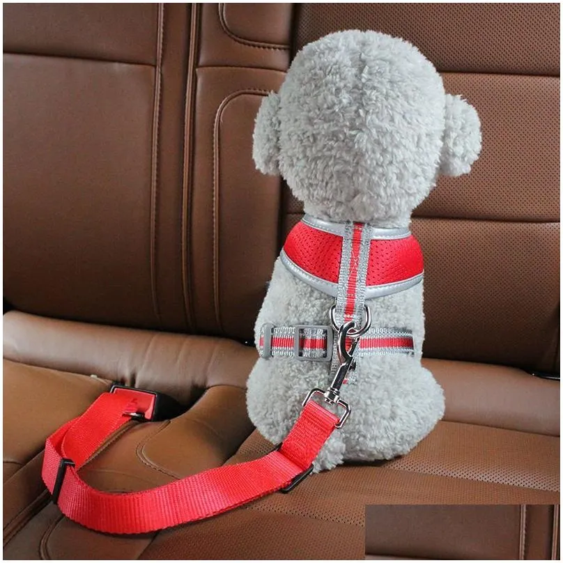 Colliers de chien Laisses Ceinture de sécurité de voiture réglable Protecteur de sécurité Voyage Accessoires pour animaux de compagnie Laisse Breakaway Solid Drop Livraison Accueil Gard Otblw