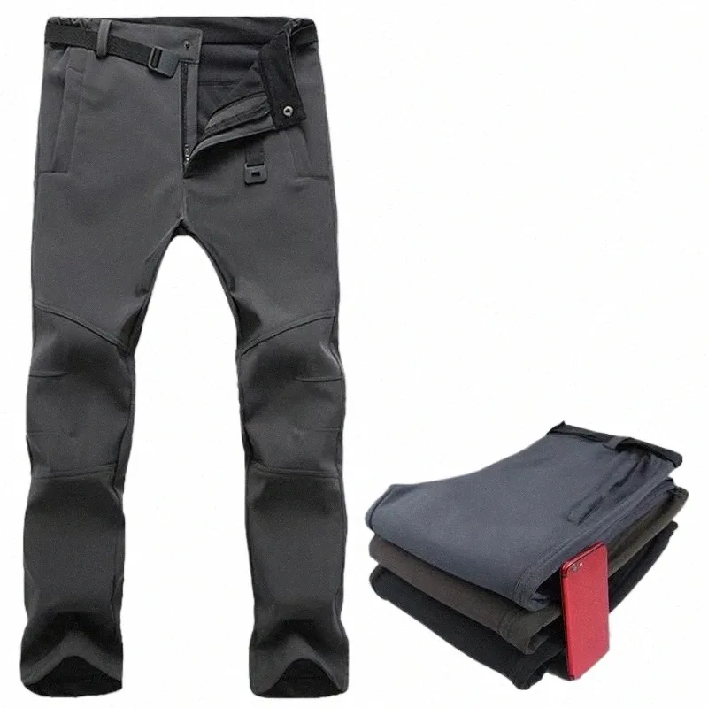 Uomini pantaloni tattici spessi con guscio morbido elasticità calda elasticità militare tacitcal pantaloni inverno slim esterni impermeabili di cargo pantaloni cargo 91b6#