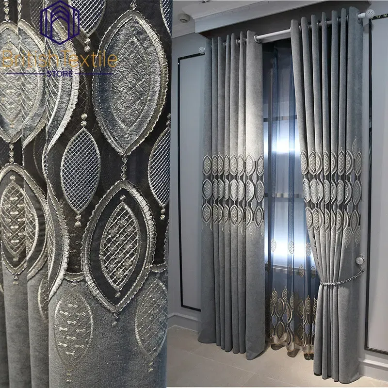 Gardiner europeiska stil gardiner för levande matsal sovrum anpassade lyxiga ihåliga broderier grå enkel modern dörr fönster gardin