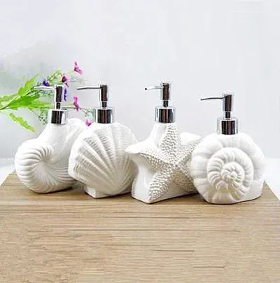 Distributeurs WHYOU 1 pièce bouteille d'émulsion de pétoncles en céramique lavage des mains liquide bouteille de savon distributeur créatif accessoire de salle de bain