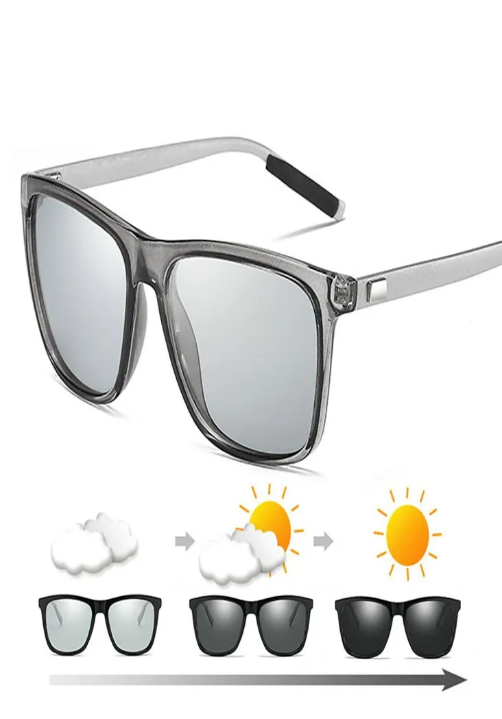 Color Change Grey Frame Pochromic Polarized Sunglasses Men Square Classic Chameleon Glaases Transition Lens Eyewear9812099