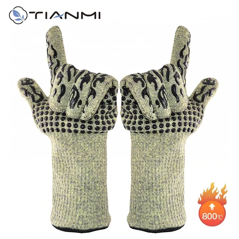 Guantes Guantes para barbacoa 1472 grados Fahrenheit guantes para asar resistentes al calor guantes de silicona antideslizantes para horno guantes de cocina para barbacoa