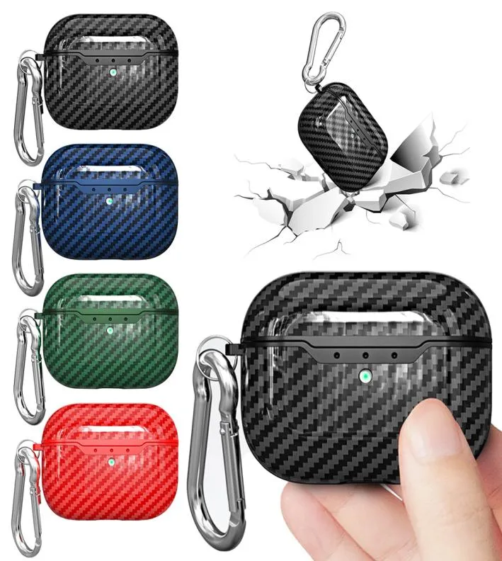 Luxus-Silikon-Carbonfaser-Textur-TPU-Hülle mit Haken, Anti-Verlust-Ohrhörer für Apple AirPods 1 2 Pro 3 Bluetooth-Kopfhörer Protectiv8554071