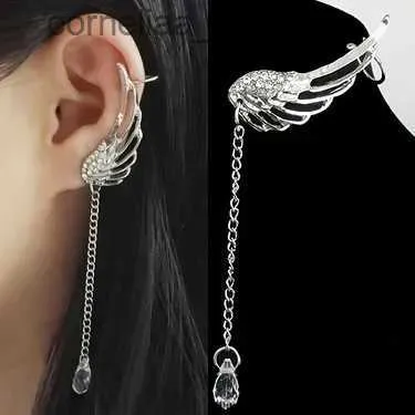 Ear Cuff Ear Cuff Delysia King Women Angel Wings Feather Earrings Ear Stud Trendy Crystal Tassel Jewelry Y240326