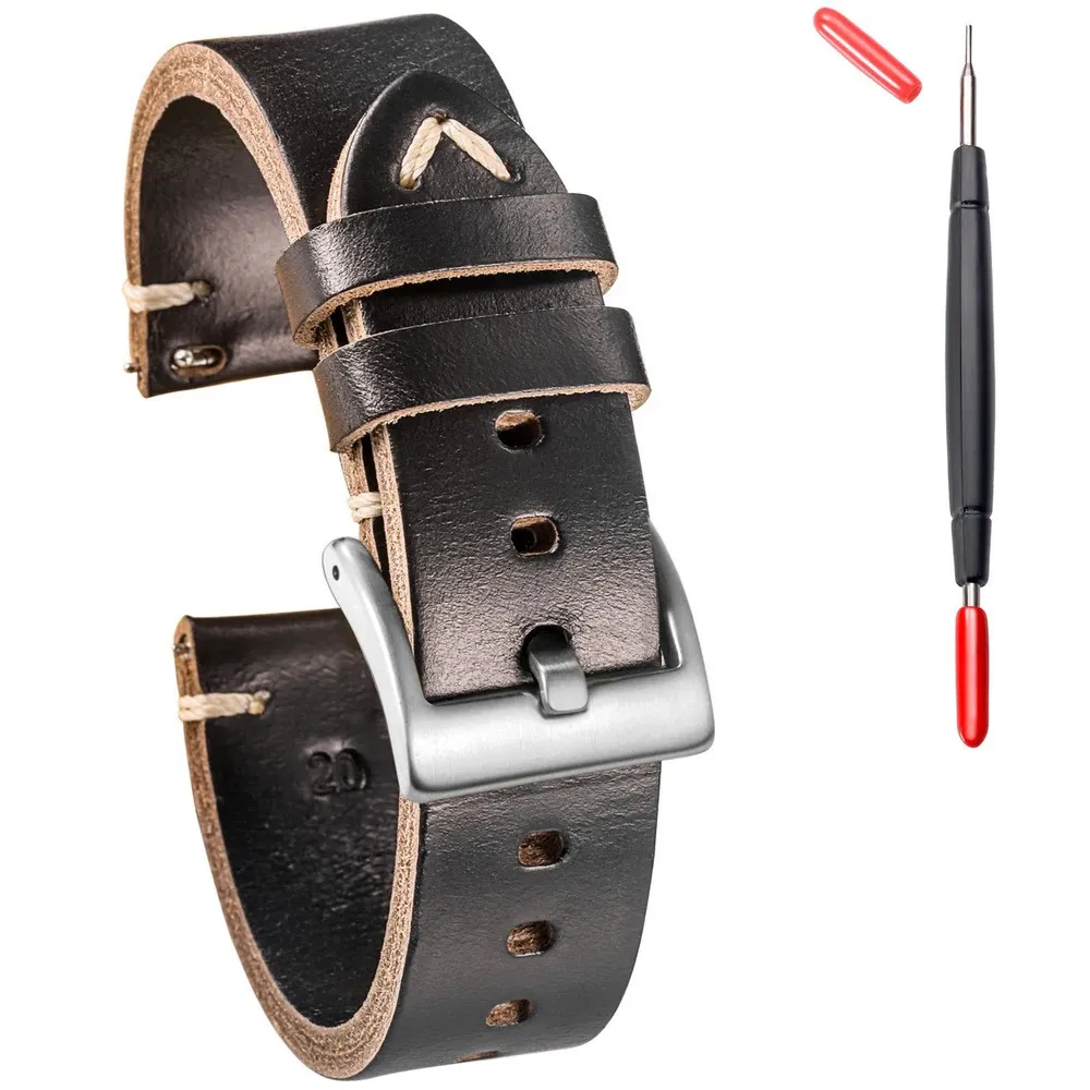 Hemsut Horse Hip Leather Watch Bands for Men Women Horween Chromexcel Leather Quick Release Handmade Watch Strap Soft Vintag 240313