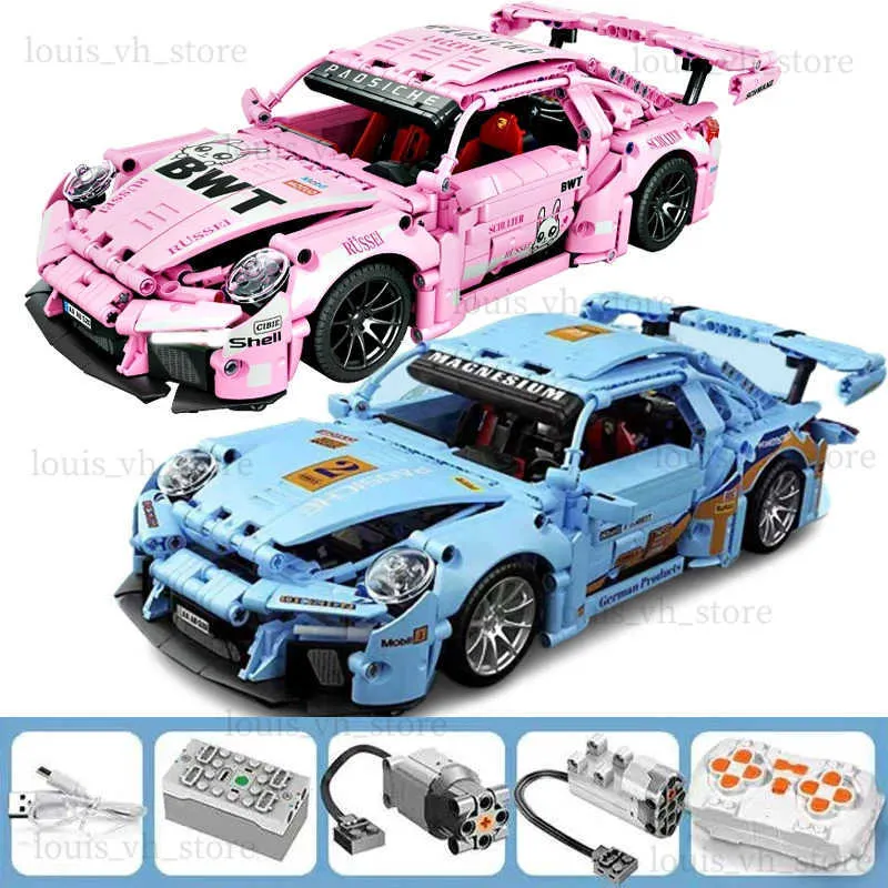 Bloki 1380pcs Techniczne zdalne sterowanie Porscheed 1 14 Bloków konstrukcyjnych Cegły Super szybki zestaw samochodów wyścigowych Pojazdy edukacyjne Modele T240325