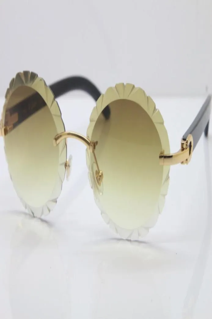 Sonnenbrille Damen Brille T8200761 Schwarz Büffelhorn Randlos Geschnitzte Besatzlinse Vintage Sonnenbrille Unisex8394178
