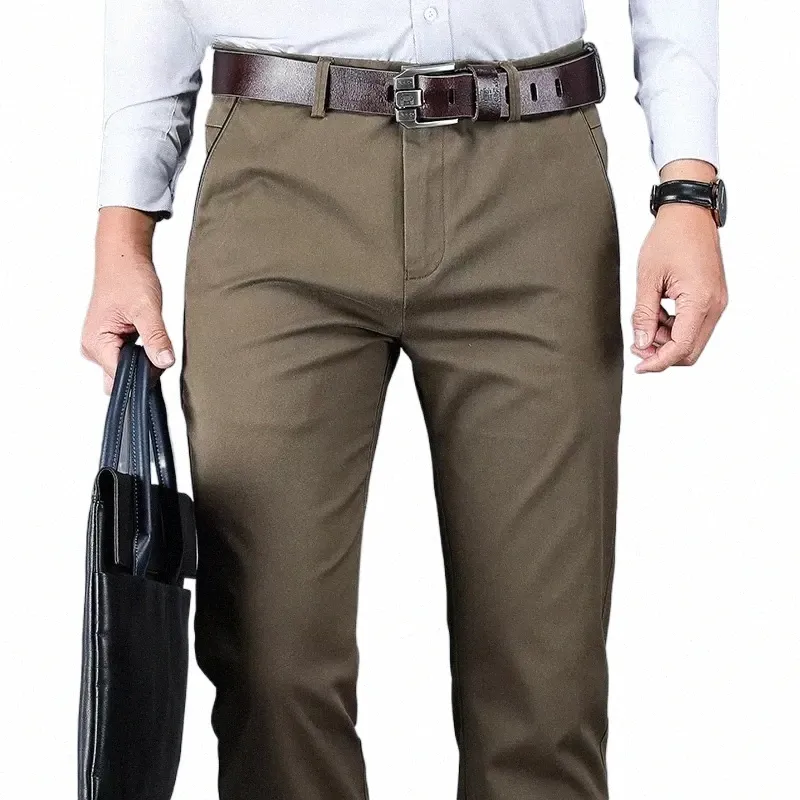 4 colores 98% Cott pantalones casuales hombres 2022 nuevo estilo clásico recto suelto cintura alta pantalones elásticos ropa de marca masculina d9I9 #