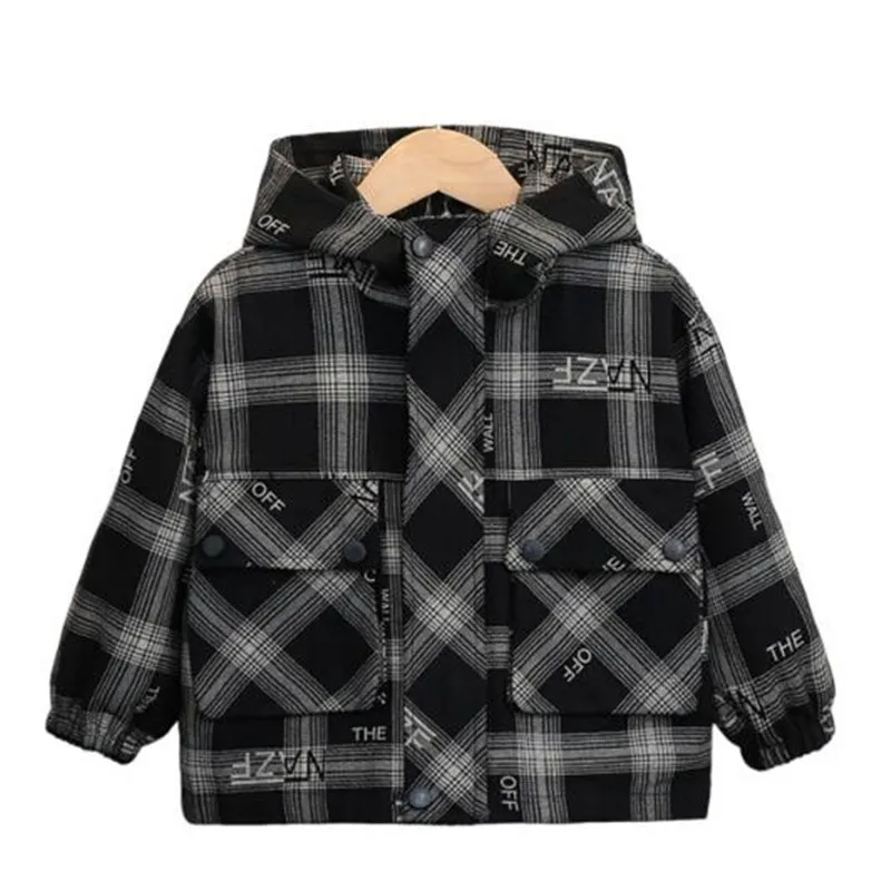 Kids Jackets Boys' Coat Children's Spring Coat for Boys 2024 New Baby Temperament Trend Clothing Checkered Hooded Kids Jackets Trendy
