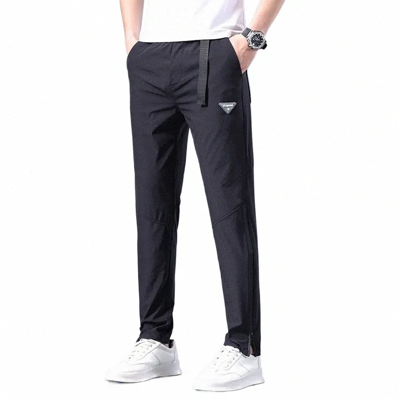 Gratis fartyg 2023 herrar Summer New Straight Leg Casual Pants Mid Rise Zipper Split Thin Fi C7pm#