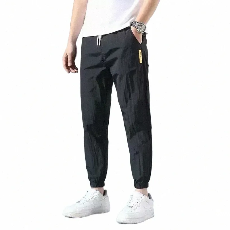 Verano Nuevo Fi Trendloose Tamaño grande Fino Seda de hielo Transpirable Deportes coreanos Casual Pantalones de nueve puntos 90s Ropa vintage v07u #