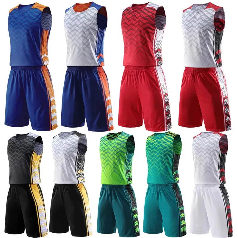 Reversible Basketball Jersey Set for Mens Kids Blank Tracksuits Quick dry Team Sport Kits Uniform Custom 240312