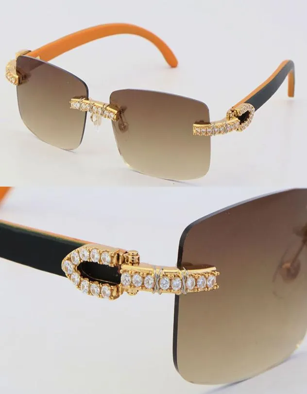 New Metal Big Stones Diamond Set Rimless 757 Sunglasses Wood Glasses Designer Wooden Man Woman Frame UV400 Lens Sun Glasses Womans2055885