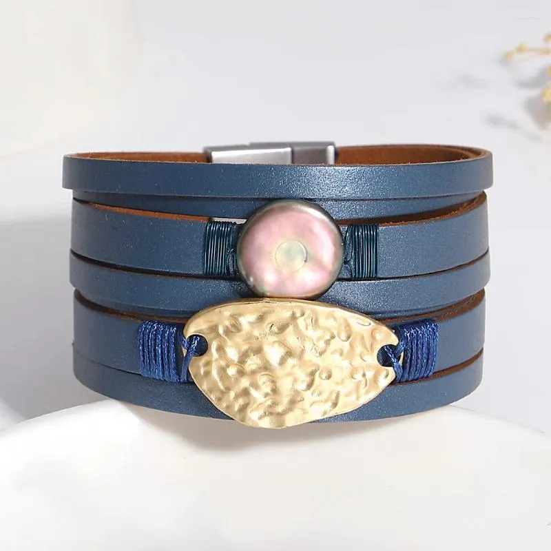 Bracelets de charme Allyes multicouche PU cuir Bracelet pour femmes bijoux irrégulier naturel perle géométrique métal Wrap bracelets
