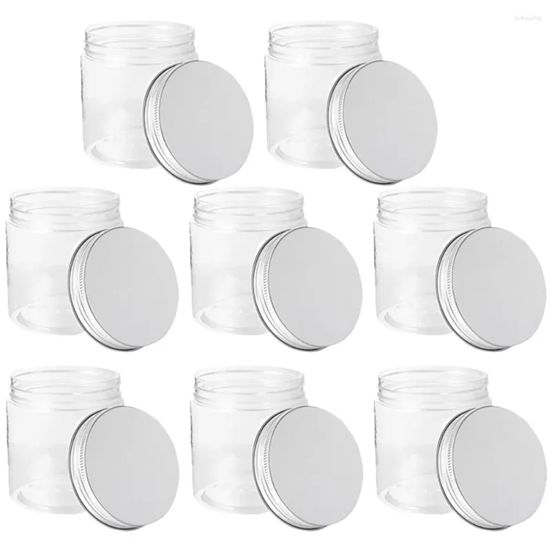 Bottiglie di stoccaggio 8 pezzi 250ml Mini trasparente argento coperchio in alluminio barattolo di vetro Set barattoli di caramelle contenitori di marmellata di plastica miele per