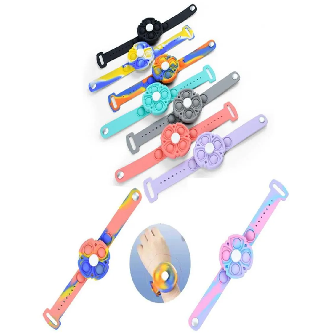 Party Favor Gift Armband Rotating Sile Wristband Push Bubble Sensory Anxiety Relief Toy Puzzle Hand Finger Press Wrist Band Toys Dr Dh8nk