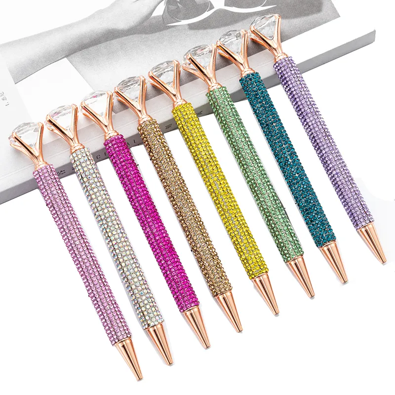 Crystal Glass Ballpoint Pen Big Gem Ball Pens With Large Diamond Fashion School Office Supplies 13 Colors