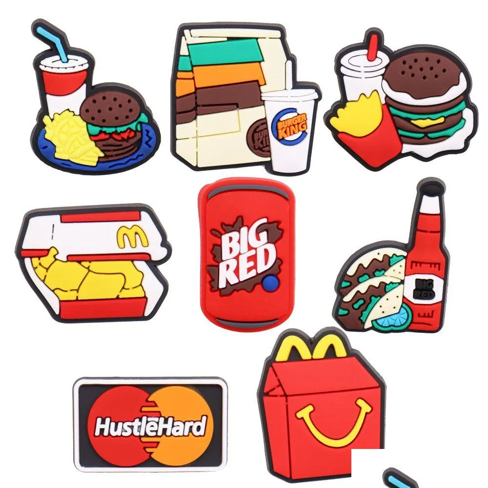 Shoe Parts & Accessories Moq 20Pcs Pvc Cartoon Food Taco Hamburger Fries Drinks Decoration Charm Buckle Clog Pins Buttons Decorations Dhgpo