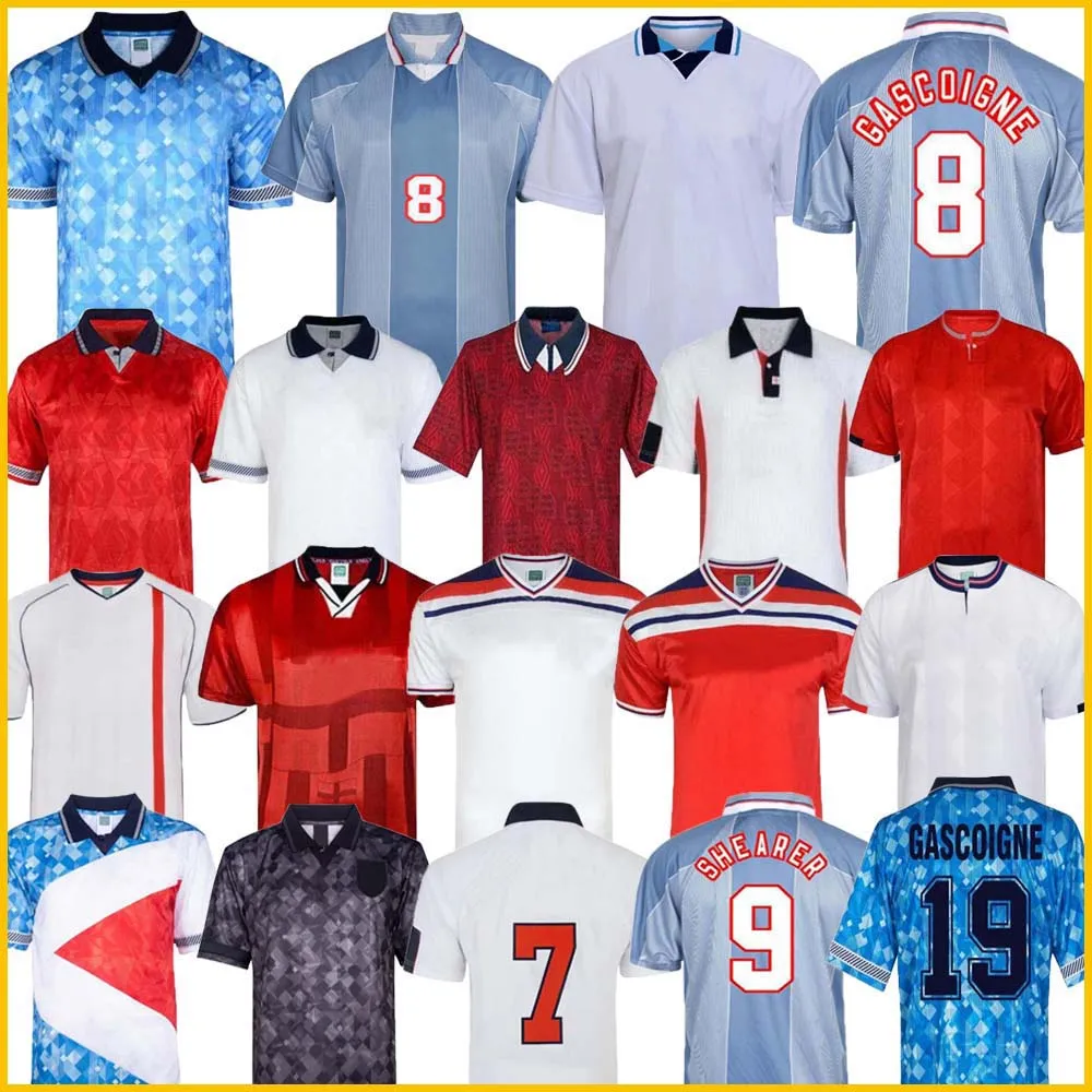 Retro-Trikot 1982 1986 1998 2002 Shearer Fußballtrikot 1989 1990 England Gerrard Scholes Owen 1994 Heskey 1996 Gascoigne klassisches Vintage-Fußballtrikot