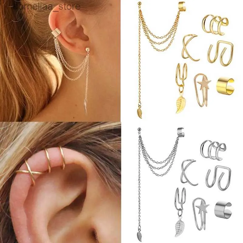 Ear Cuff Ear Cuff 7pcs/5st Set Minimi Value Earmuffs Tassel örhängen Lämplig för kvinnors manschetter Öronklämmor Klättring Örhängen falska örhängen och örhängen Y240326