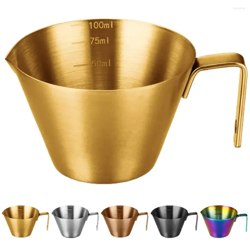 Tasses soucoupes café tasse à mesurer 100ml expresso en acier inoxydable avec poignée graduée pour des boissons au lait précises