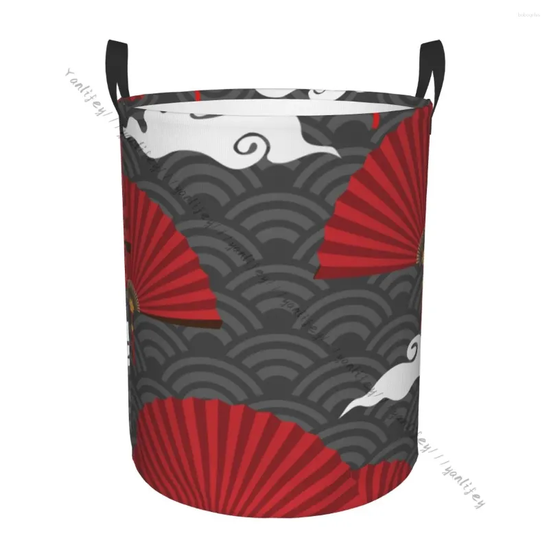 Sacs à linge panier rond rangement de vêtements sales pliable rouge chinois ventilateurs pliants sur vague cercle panier organisateur