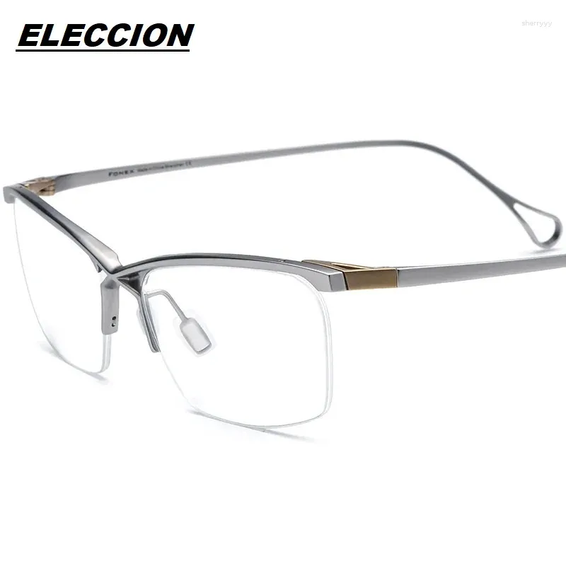 サングラスフレームエレクシオン高品質の純粋なチタンビジネスハーフリム光学メガネメン処方眼鏡フレーム男性