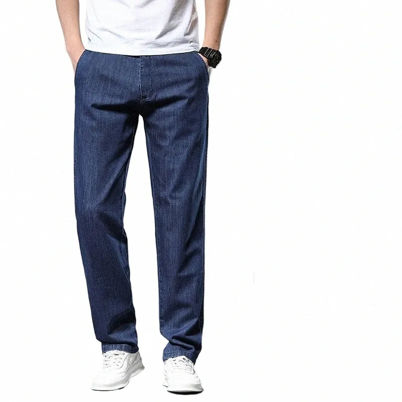 2024 Summer Classic 100% Cott Jeans da uomo sottili pantaloni larghi in denim dritto blu Busin pantaloni da papà uomo di grandi dimensioni 35 40 42 f3rg #
