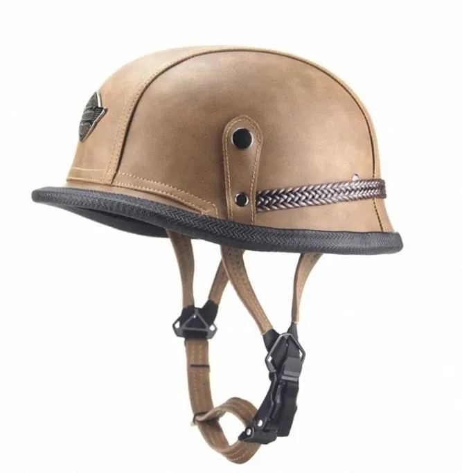 Adult Open Face Half Leather Helmet Motorcycle Helmet Vintage Safety Hard Hat E7CA 3rvw8528285
