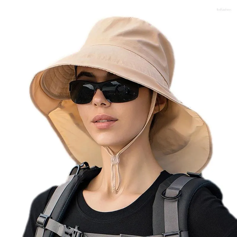 Breite Krempe Hüte Hohe Qualität Sonne Für Frauen Sommer Anti UV Strand Visier Kappen Weibliche Outdoor Wandern Angeln Eimer Hut