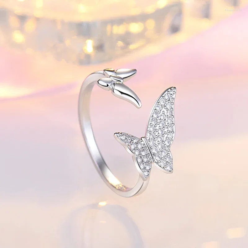 Anillos de racimo 925 Aguja de plata esterlina Lindo cristal de mariposa para mujeres Niñas Compromiso de boda Regalo del día de San Valentín Joyería de moda