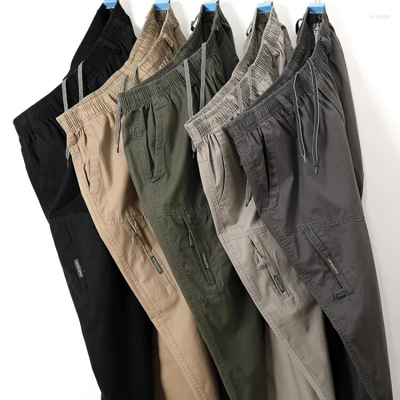 Męskie spodnie elastyczne bawełniane bawełniane spodnie codziennie prosty ładunek stały kolor plus m-6xl