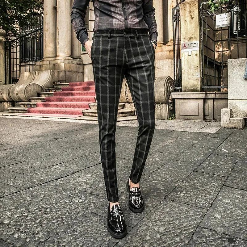 Mens Plaid Dress Pants Slim Fit Business Trousers, Formal Suit