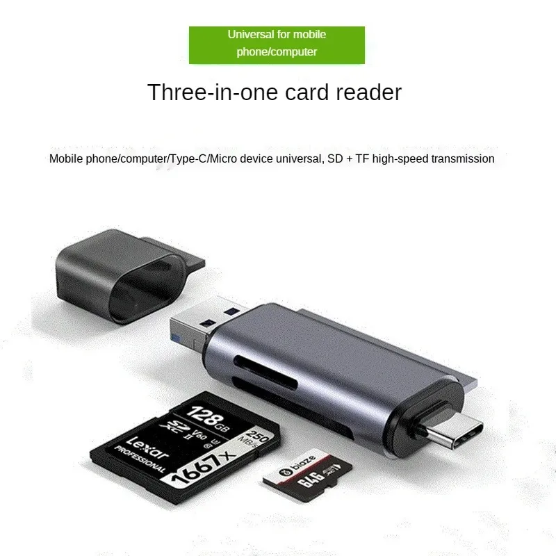 Type-c-kaartlezer Drie-in-één USB3.0-kaartlezer Otg Mobiele telefoon Computer Smart TF/SD Micro USB-kaartlezer