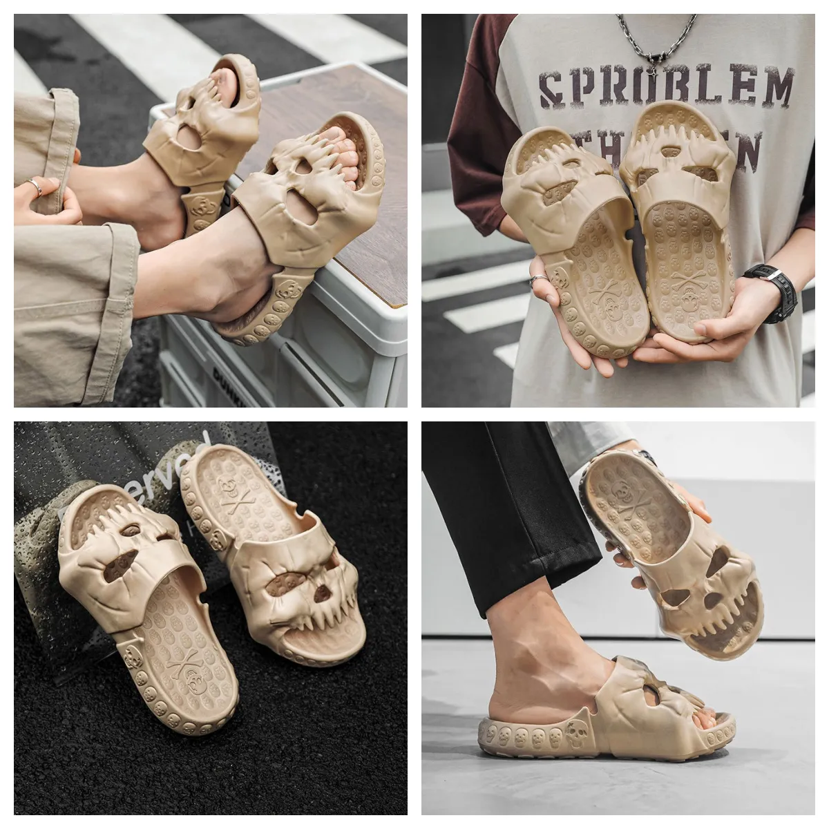 GAI perforierte Schuhe mit Baumwollgefühl, dicke Sohlen, Sandalen, Sommer, Strand, Herren, Atmungsaktivität, cool, modisch, Skelett-Männer, Totenkopf-Design, neu, personalisierbar, 40–45