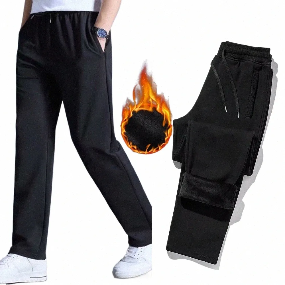 Pantalon thermique extensible chaud d'hiver pour hommes, décontracté, taille moyenne, pantalon athlétique mince, doublé en polaire, bas épais, jogging de sport t54I #