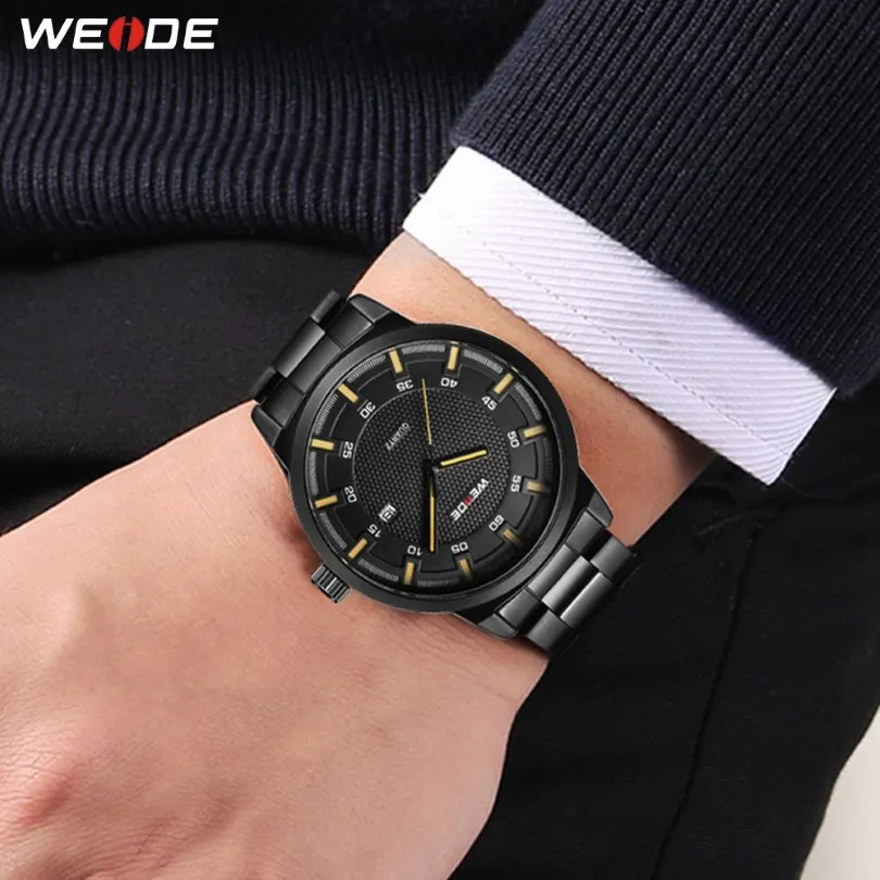 Weide Men Fashion Hour Calendar Quartz Full Steel Band Military Casual Wrist Wrists Clock Relogio Masculino Erkek saat Drop Ship233f