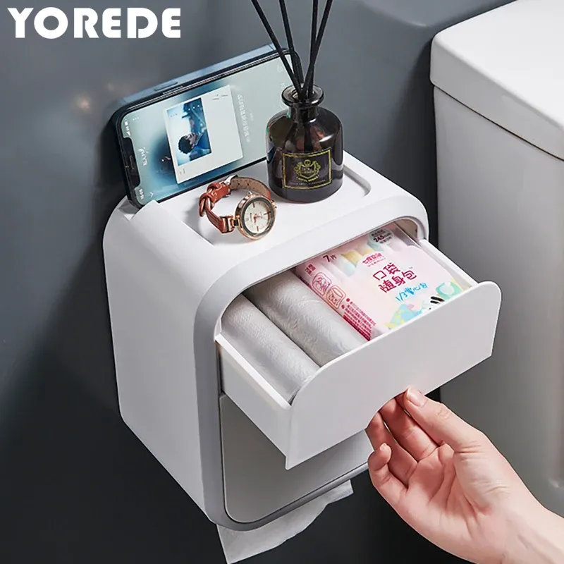 Hållare Yorede Wall Hanging Tissue Box Rollpappershållare Toalettvävnad Förvaringslåda Dubbelskikt Plastorganisatör Badåtillbehör