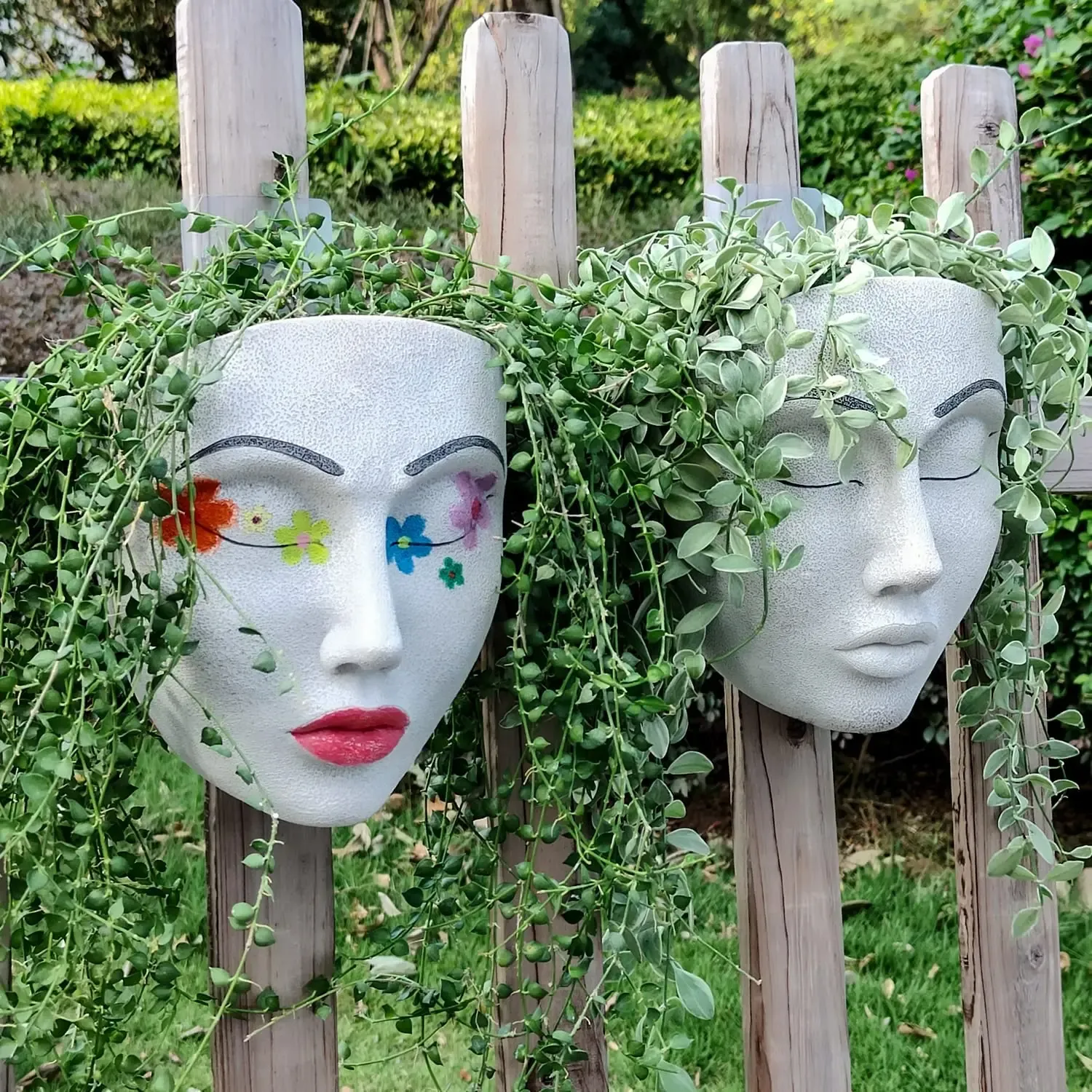 Filmer Nya harts vägghängande blomkruka Mänskliga ansiktsväxter Krukor Vas Hängande planter Växthållare inomhus utomhus trädgårdsväggdekor