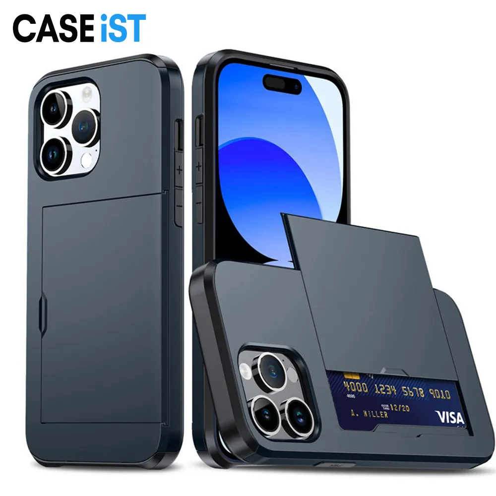 درع كيسست فاخر للخدمة الثقيلة مع خفية شريحة الائتمان حامل فتحة فتحة SLOT Wallet Dual Layer PC TPU CASE CAPER