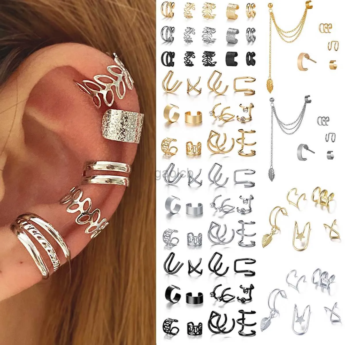 Hoop Huggie Lats silverbladklippörhängen lämplig för kvinnors kreativitet Enkla C -ärmar Non Perforated Ear Clip Set Trendy Jewelry Gifts 24326